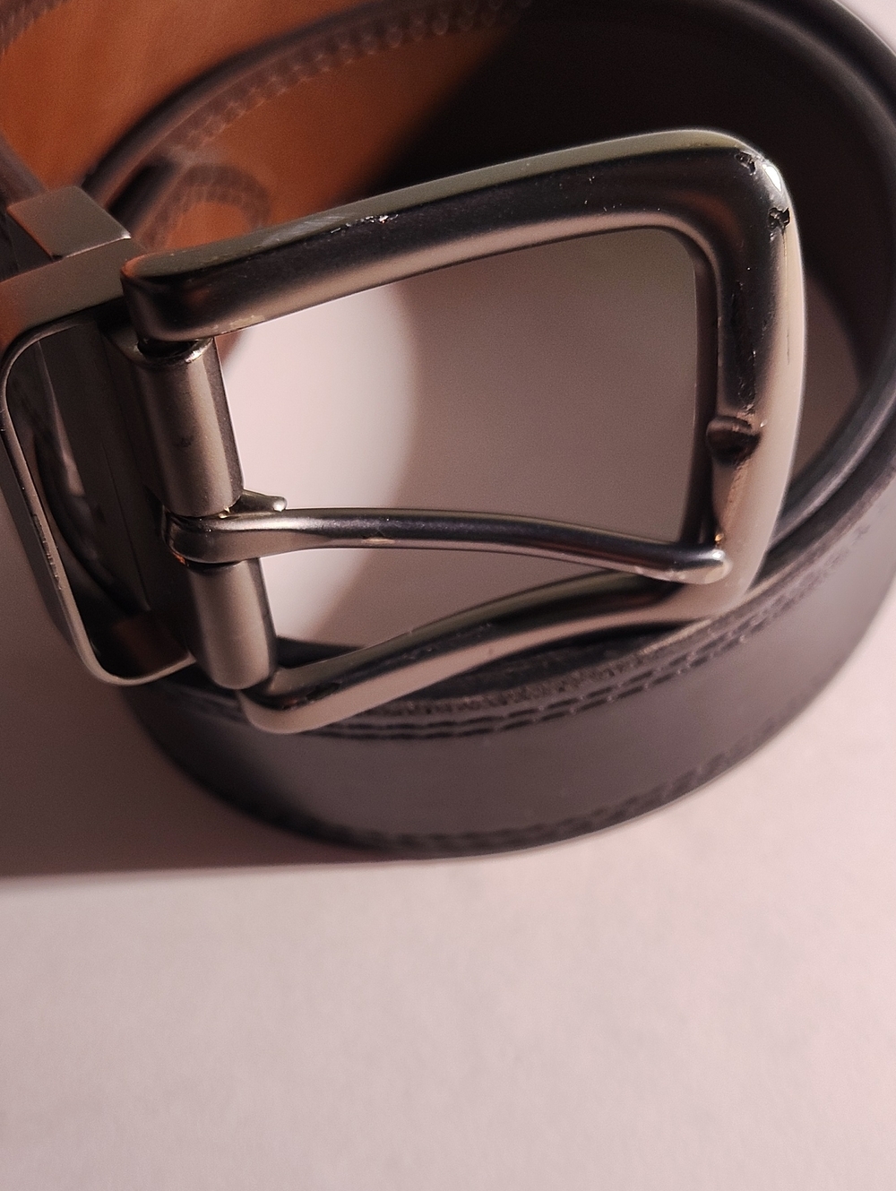 Men's Sz 34 Reversible Black Or Brown Genuine Leather Belt Gunmetal Buckle WM
